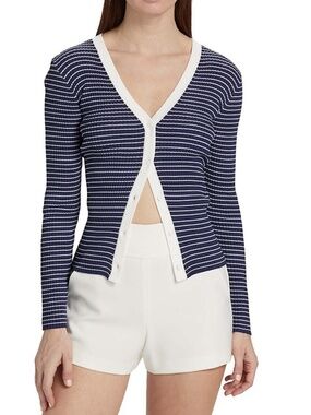 Staud Cargo Sweater Navy Micro Stripe